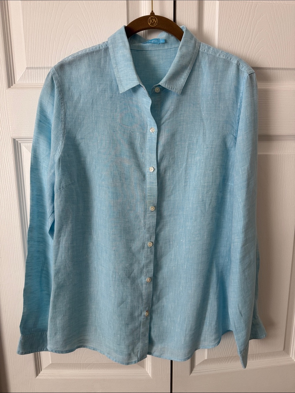 Light Blue Linen Blend Button-Down Shirt